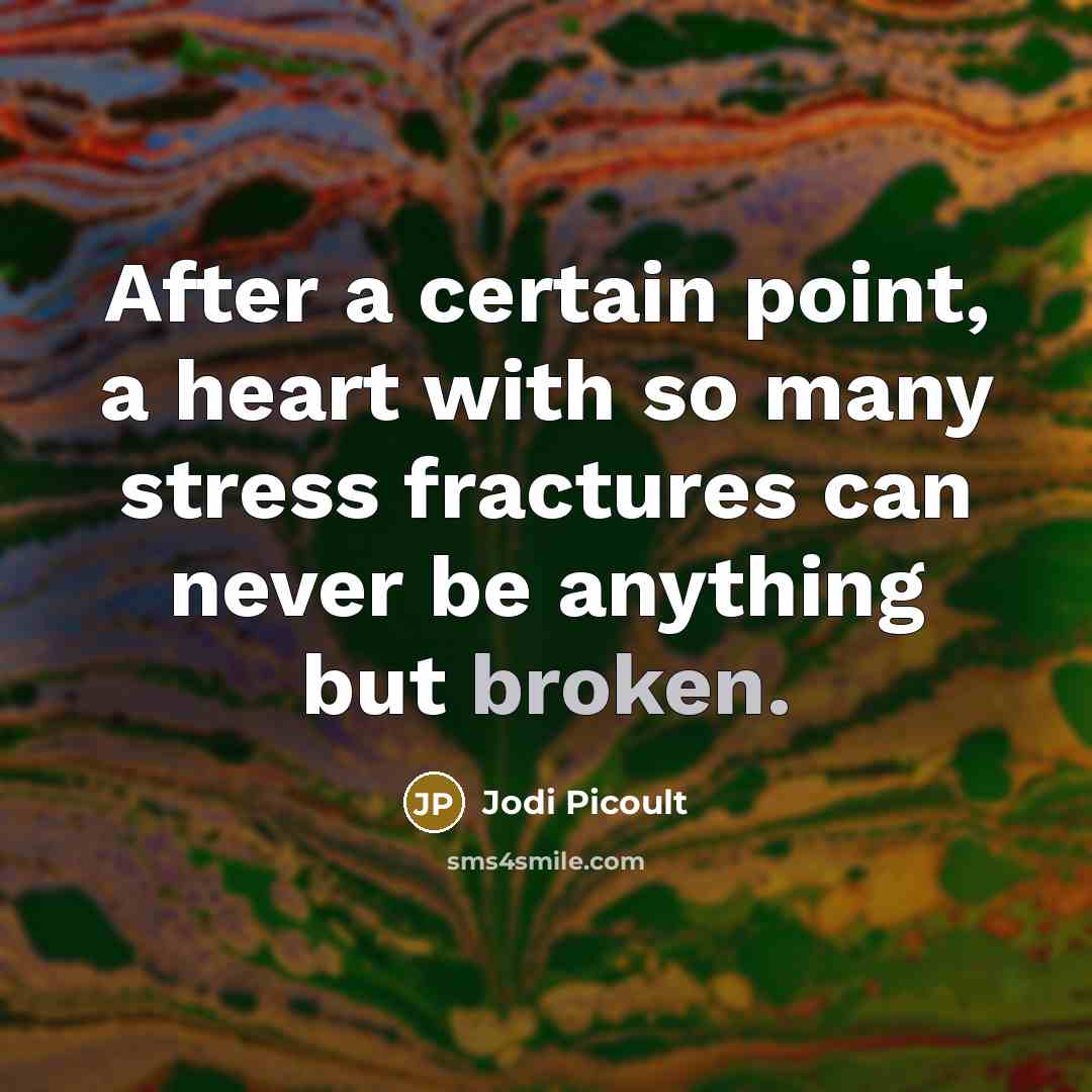 “After a certain point, a heart with so many stress fractures can never be anything but broken.” quote by Jodi Picoult