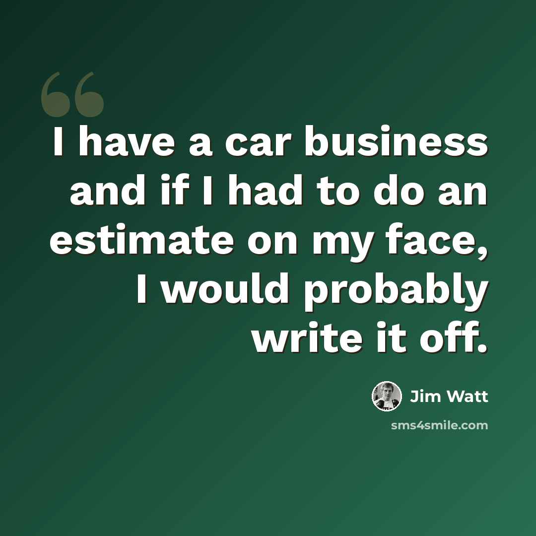 “I have a car business and if I had to do an estimate on my face, I would probably write it off.” quote by Jim Watt