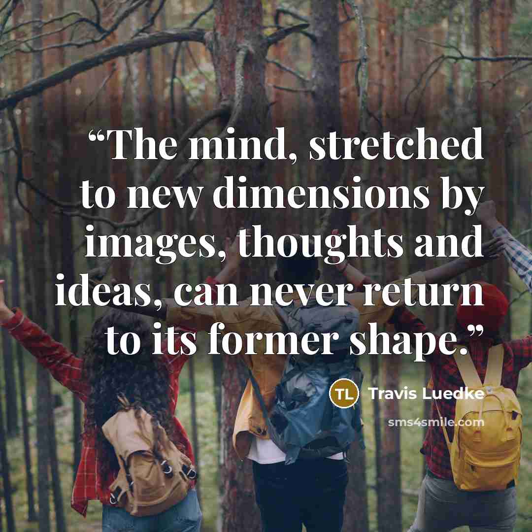 “The mind, stretched to new dimensions by images, thoughts and ideas, can never return to its former shape.” quote by Travis Luedke