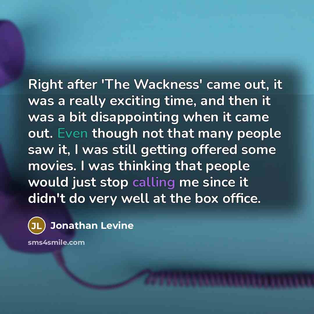 “Right after 'The Wackness' came out, it was a really exciting time, and then it was a bit disappointing when it came out. Even though not that many people saw it, I was still getting offered some movies. I was thinking that people would just stop calling me since it didn't do very well at the box…” quote by Jonathan Levine