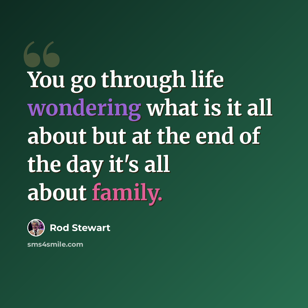“You go through life wondering what is it all about but at the end of the day it's all about family.” quote by Rod Stewart