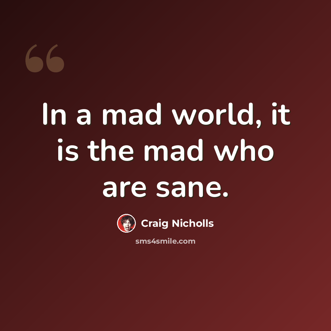 “In a mad world, it is the mad who are sane.” quote by Craig Nicholls