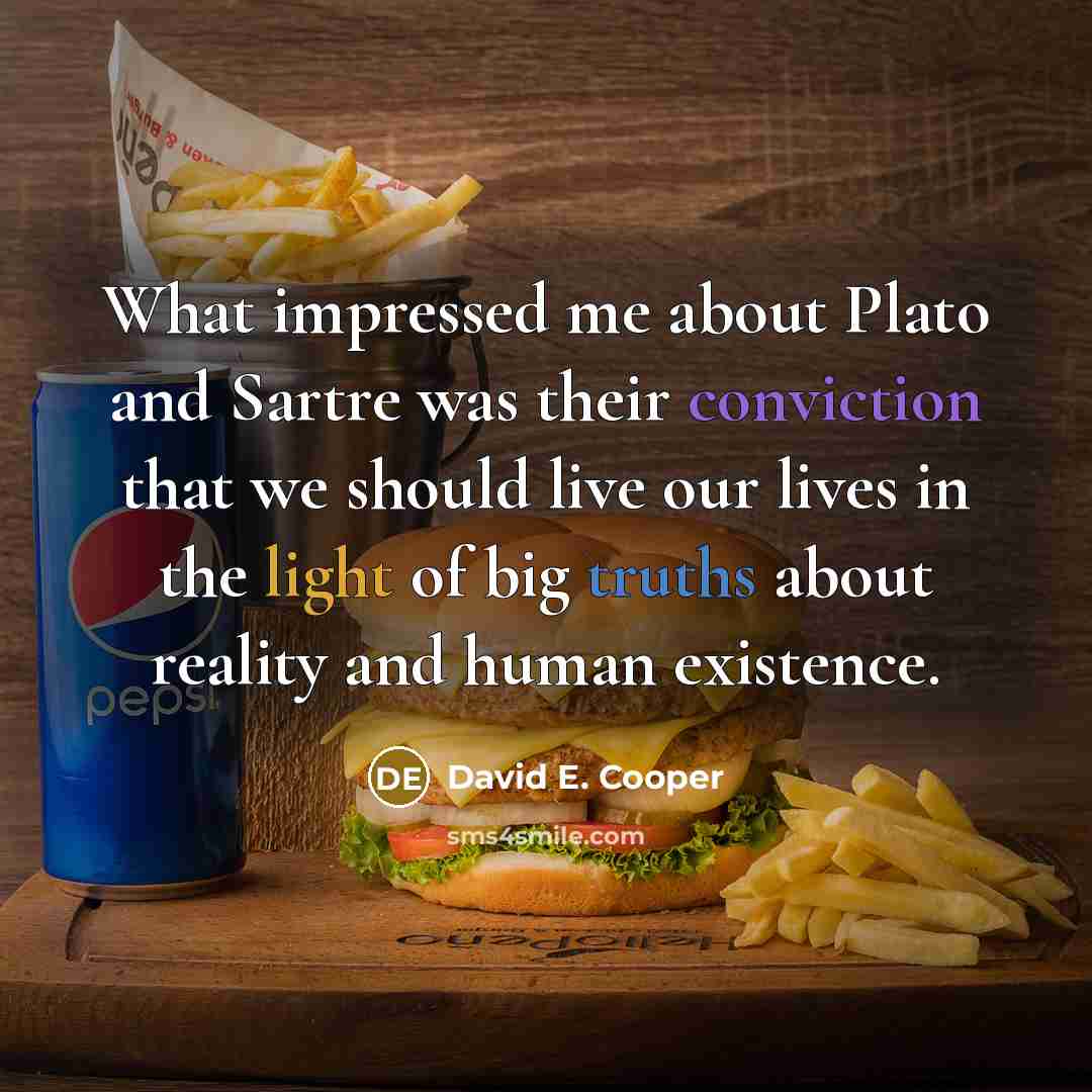 “What impressed me about Plato and Sartre was their conviction that we should live our lives in the light of big truths about reality and human existence.” quote by David E. Cooper