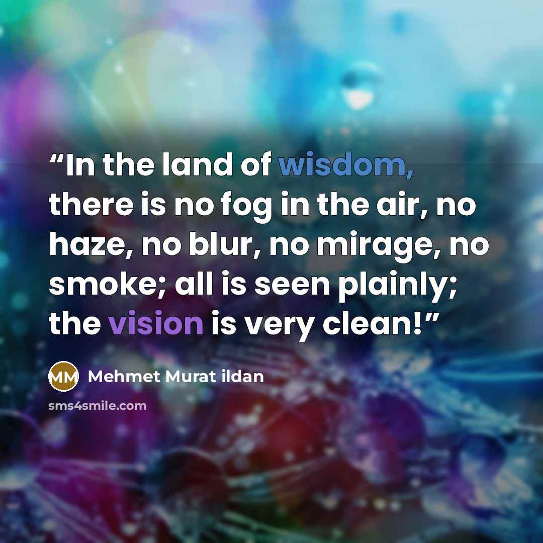 “In the land of wisdom, there is no fog in the air, no haze, no blur, no mirage, no smoke; all is seen plainly; the vision is very clean!” quote by Mehmet Murat ildan