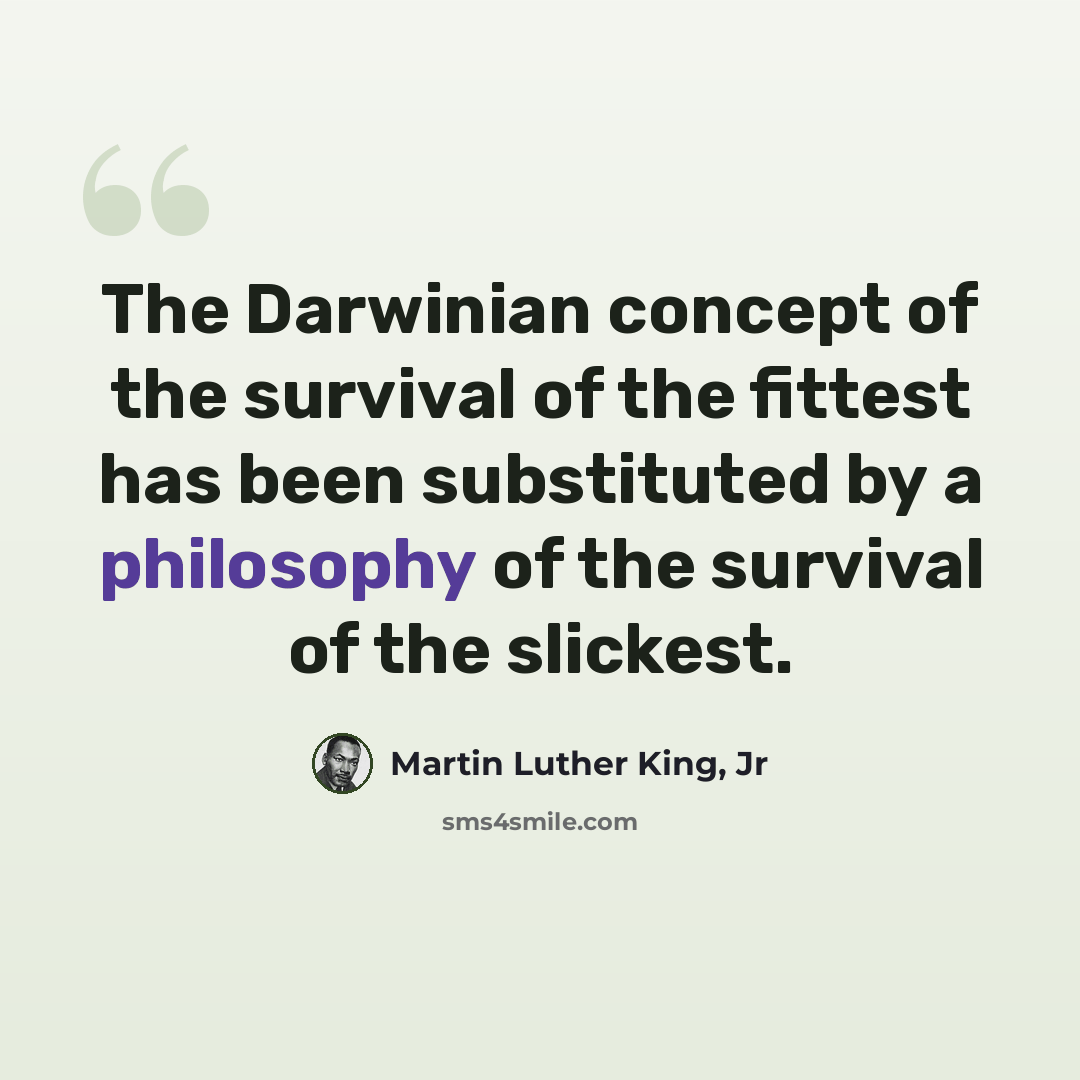 “The Darwinian concept of the survival of the fittest has been substituted by a philosophy of the survival of the slickest.” quote by Martin Luther King, Jr