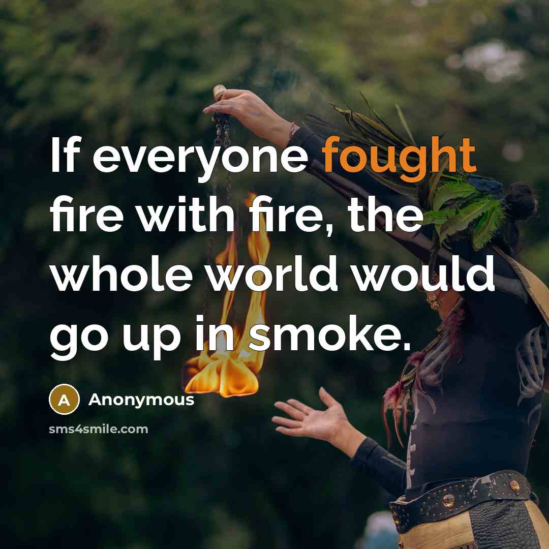 “If everyone fought fire with fire, the whole world would go up in smoke.” quote by Anonymous