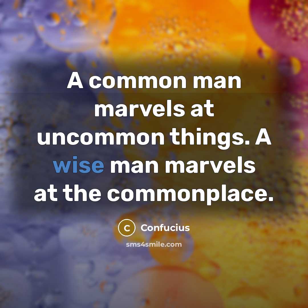 “A common man marvels at uncommon things. A wise man marvels at the commonplace.” quote by Confucius