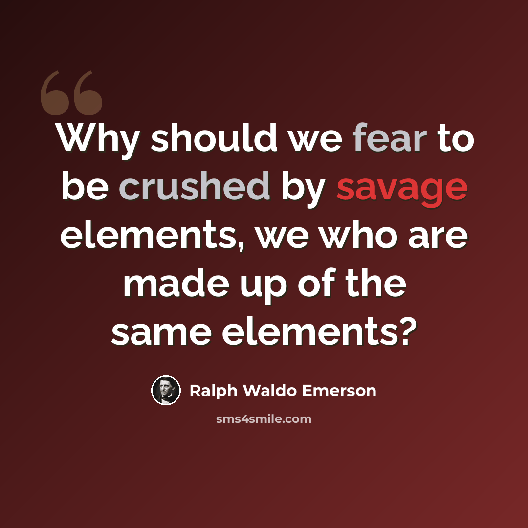 “Why should we fear to be crushed by savage elements, we who are made up of the same elements?” quote by Ralph Waldo Emerson