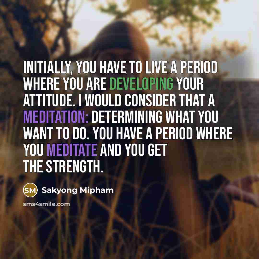 “Initially, you have to live a period where you are developing your attitude. I would consider that a meditation: determining what you want to do. You have a period where you meditate and you get the strength.” quote by Sakyong Mipham