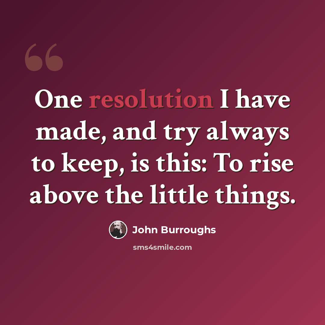 “One resolution I have made, and try always to keep, is this: To rise above the little things.” quote by John Burroughs