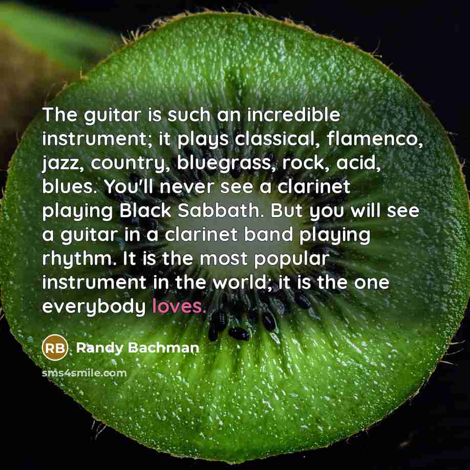 “The guitar is such an incredible instrument; it plays classical, flamenco, jazz, country, bluegrass, rock, acid, blues. You'll never see a clarinet playing Black Sabbath. But you will see a guitar in a clarinet band playing rhythm. It is the most popular instrument in the world; it is the one…” quote by Randy Bachman