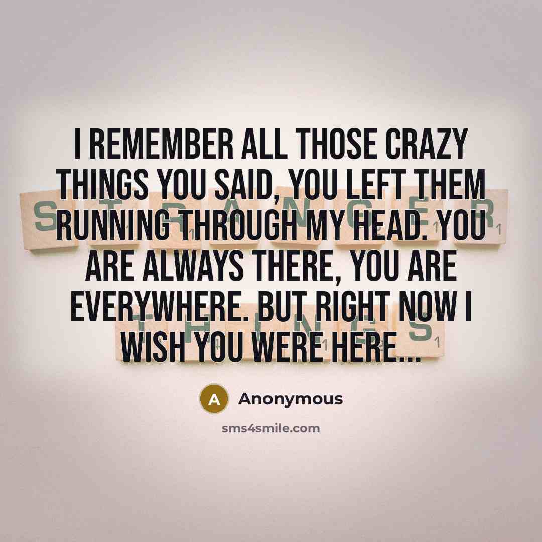 “I remember all those crazy things you said, you left them running through my head. You are always there, you are everywhere. But right now I wish you were here...” quote by Anonymous