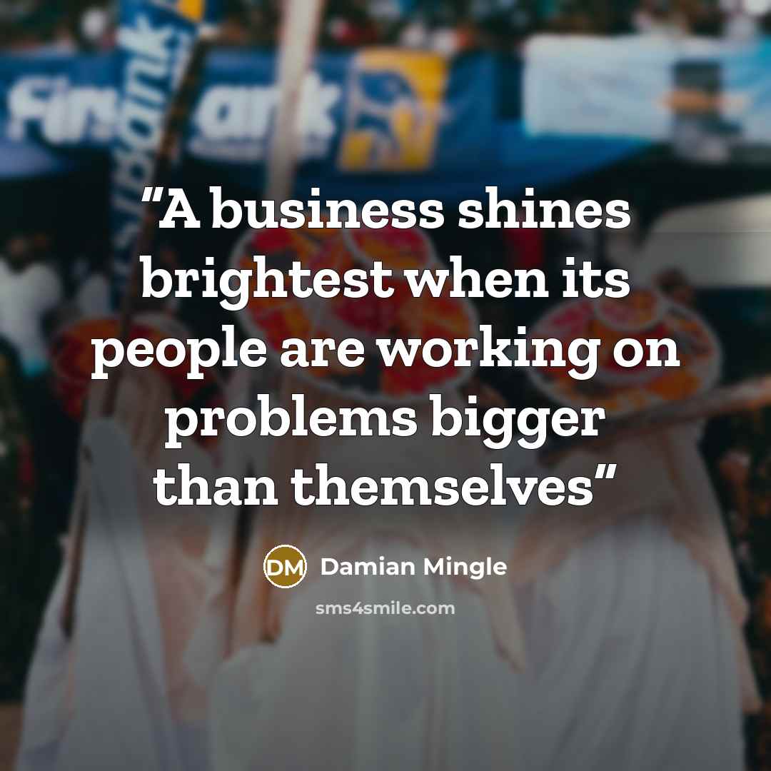 “A business shines brightest when its people are working on problems bigger than themselves” quote by Damian Mingle