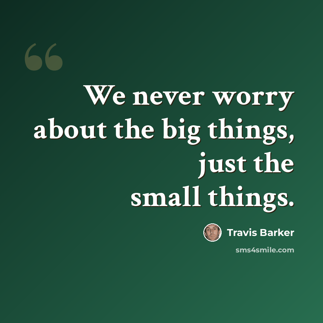“We never worry about the big things, just the small things.” quote by Travis Barker