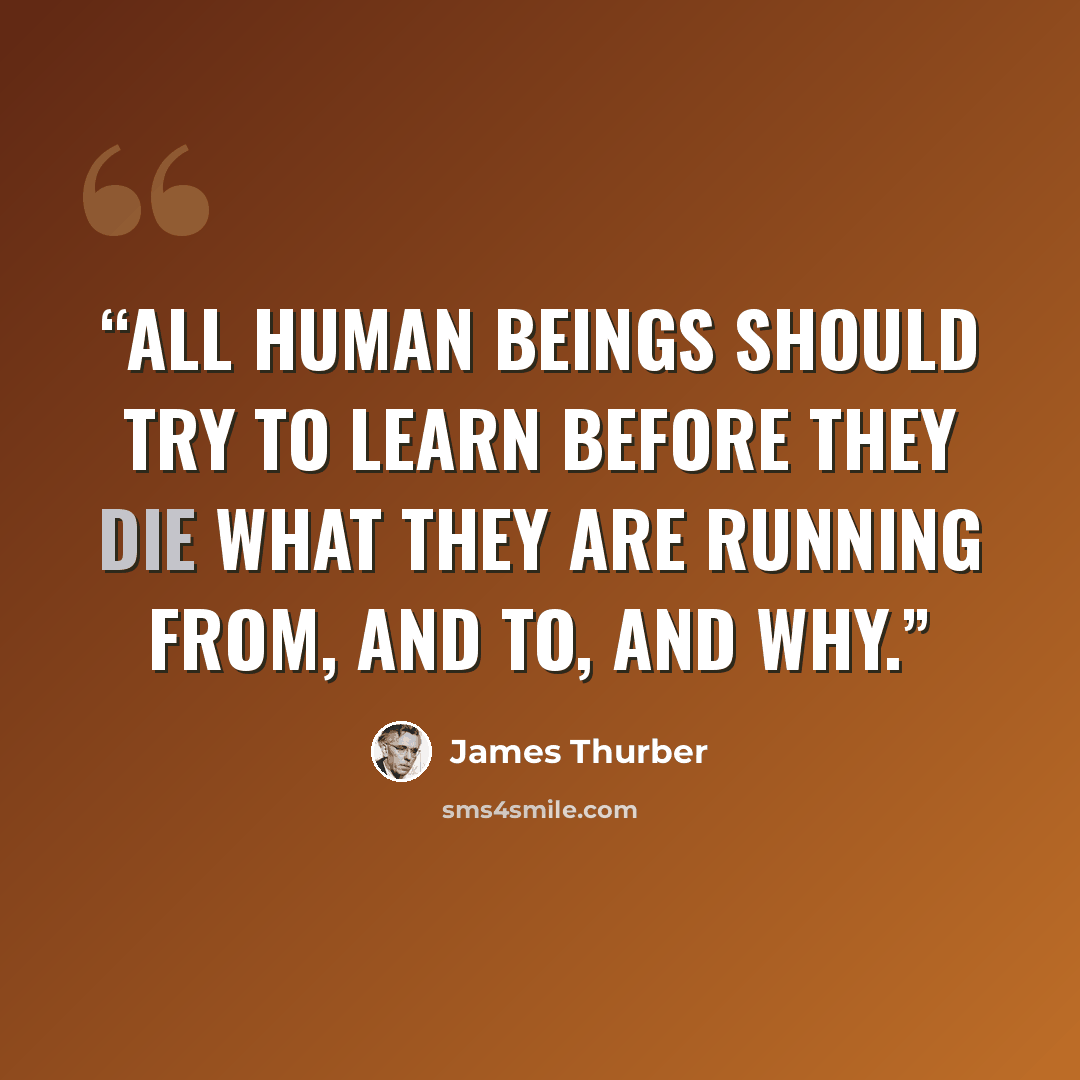“All human beings should try to learn before they die what they are running from, and to, and why.” quote by James Thurber