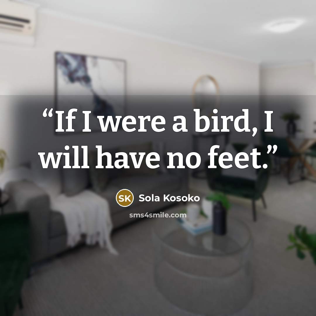 “If I were a bird, I will have no feet.” quote by Sola Kosoko