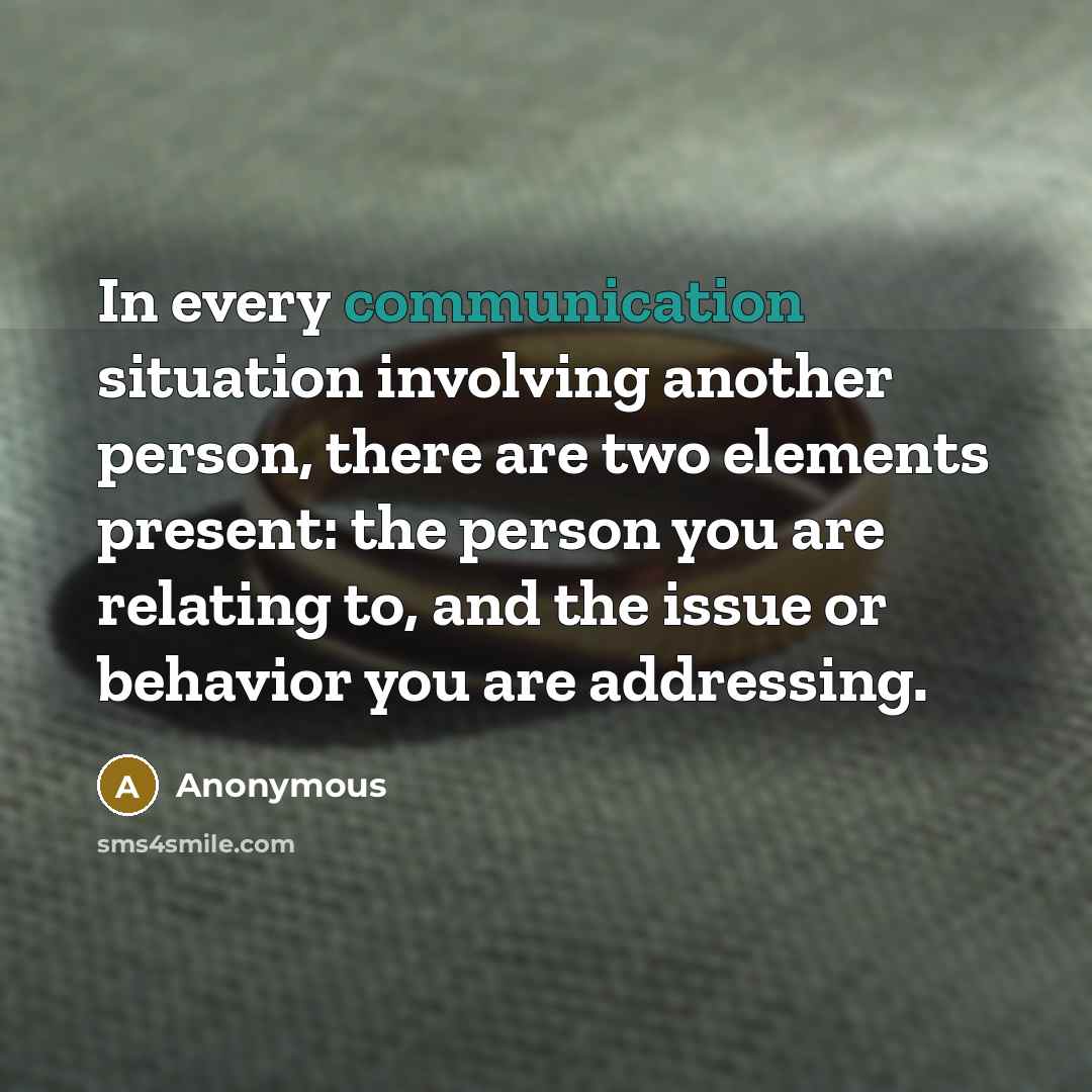 “In every communication situation involving another person, there are two elements present: the person you are relating to, and the issue or behavior you are addressing.” quote by Anonymous