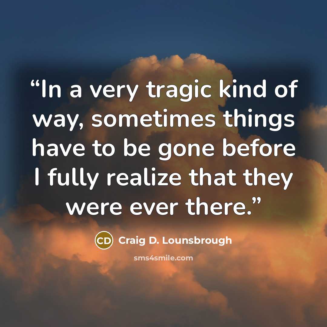 “In a very tragic kind of way, sometimes things have to be gone before I fully realize that they were ever there.” quote by Craig D. Lounsbrough