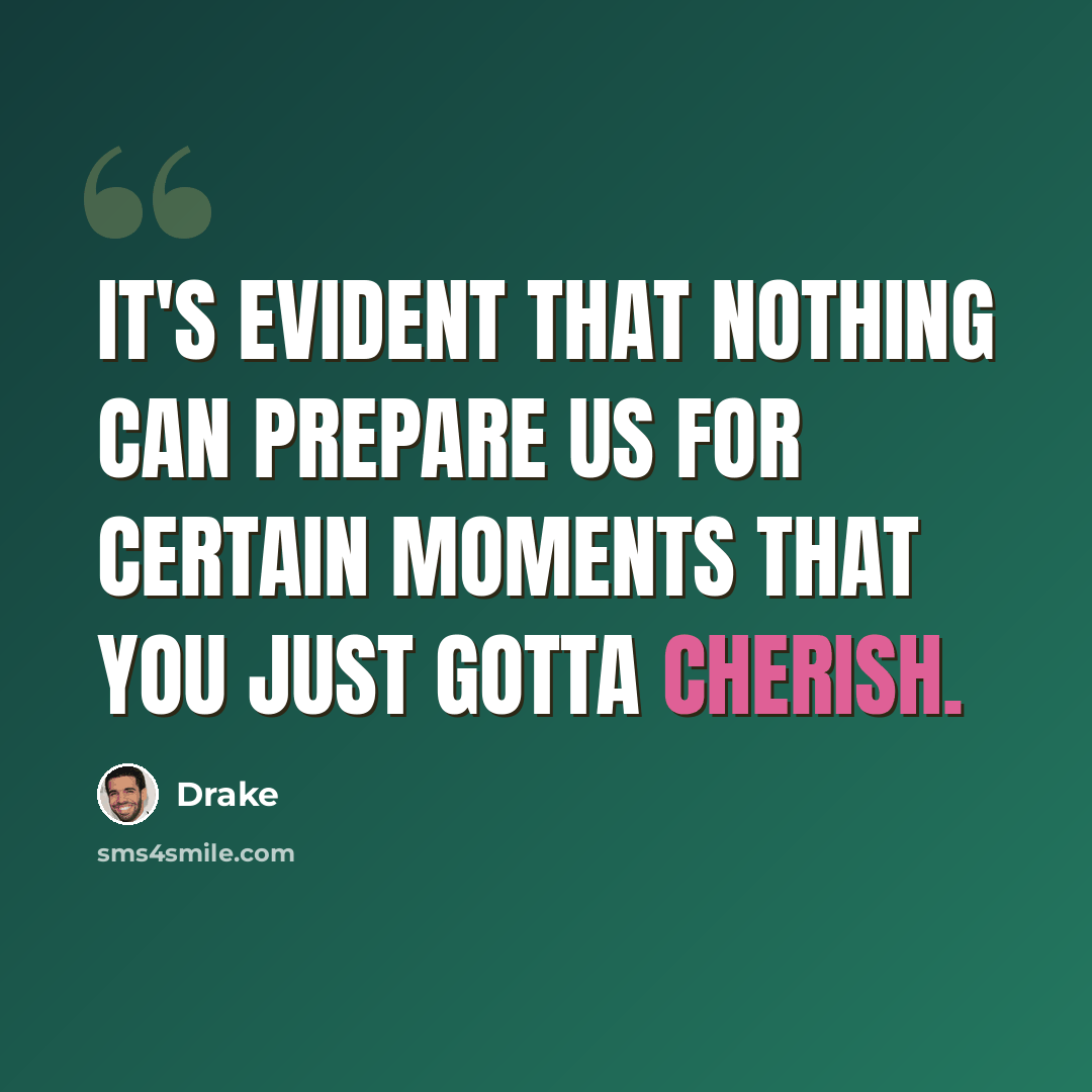 “It's evident that nothing can prepare us for certain moments that you just gotta cherish.” quote by Drake