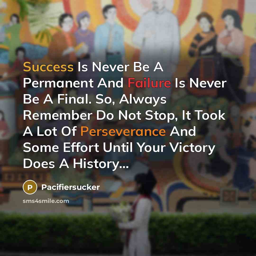 “Success Is Never Be A Permanent And Failure Is Never Be A Final. So, Always Remember Do Not Stop, It Took A Lot Of Perseverance And Some Effort Until Your Victory Does A History...” quote by Pacifiersucker