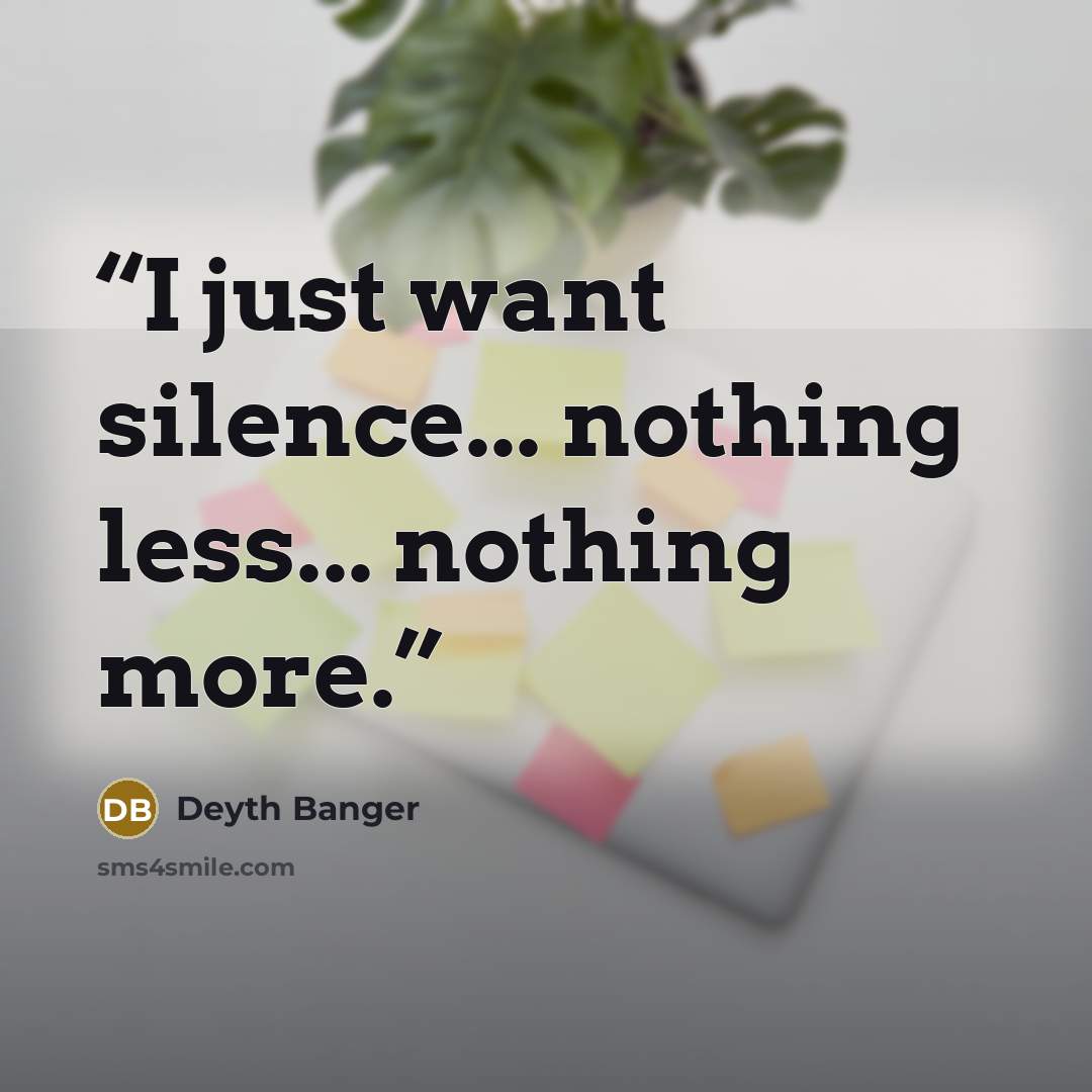 “I just want silence... nothing less... nothing more.” quote by Deyth Banger