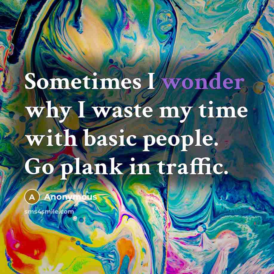 “Sometimes I wonder why I waste my time with basic people. Go plank in traffic.” quote by Anonymous