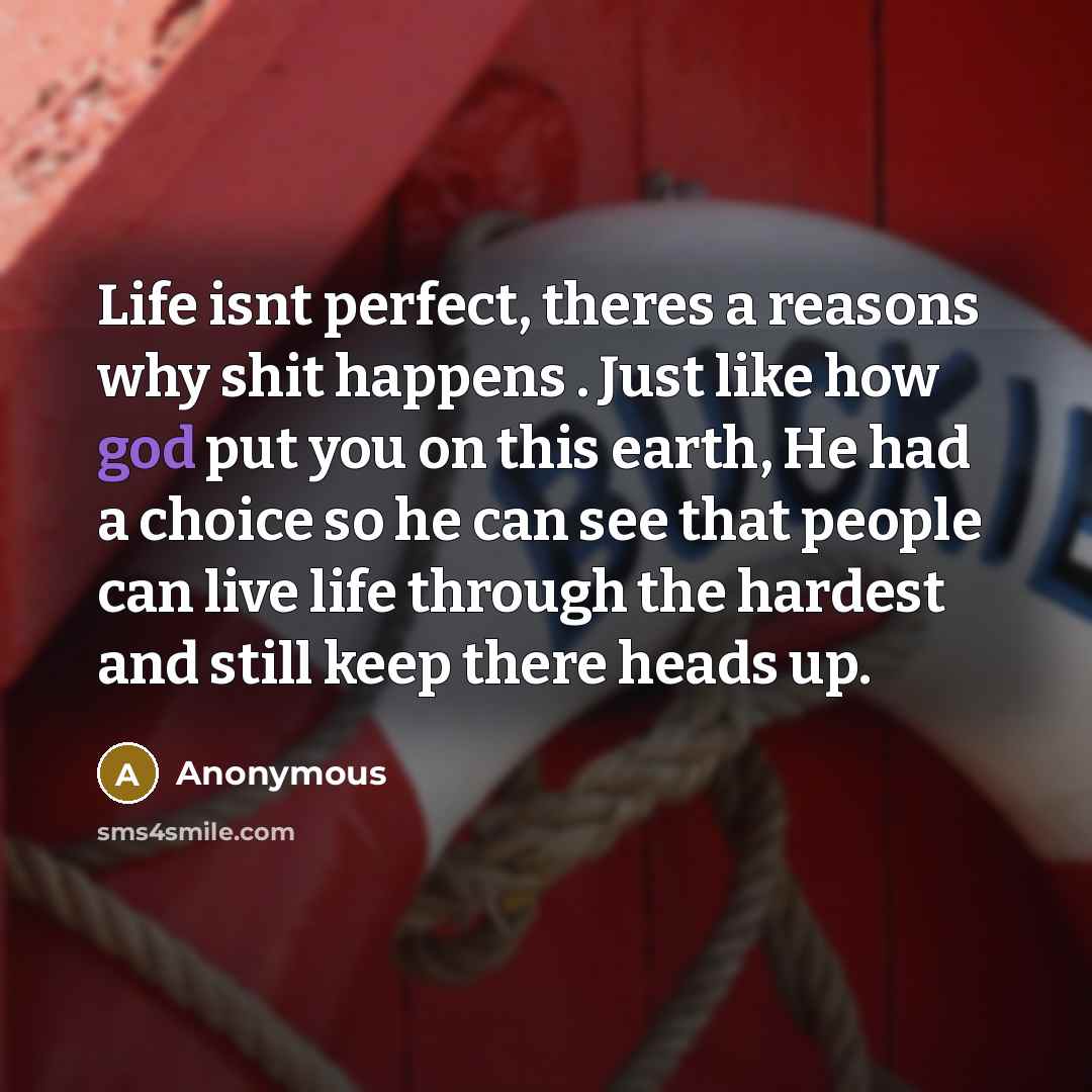 “Life isnt perfect, theres a reasons why shit happens . Just like how god put you on this earth, He had a choice so he can see that people can live life through the hardest and still keep there heads up.” quote by Anonymous