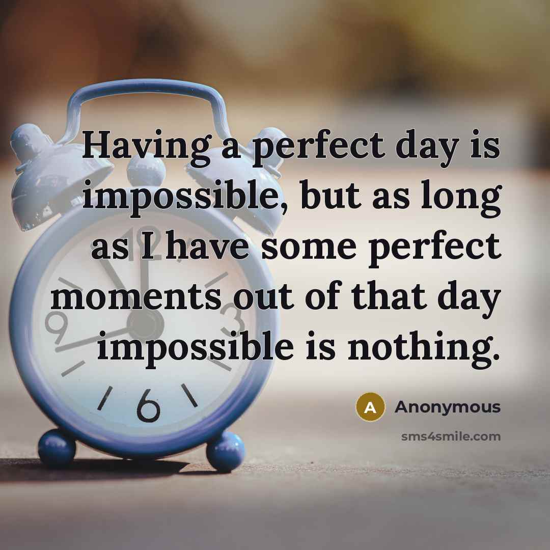 “Having a perfect day is impossible, but as long as I have some perfect moments out of that day impossible is nothing.” quote by Anonymous