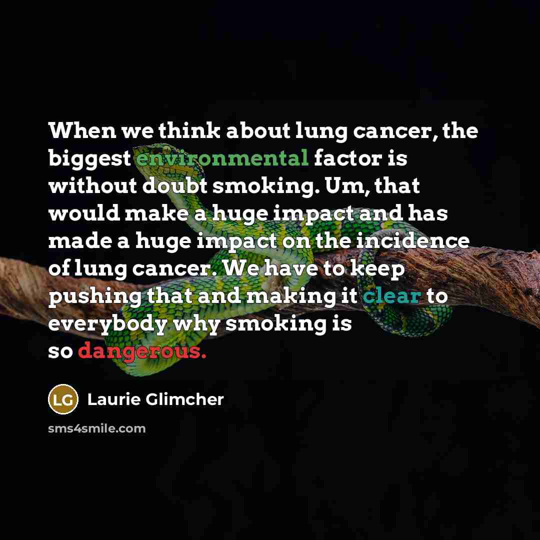 “When we think about lung cancer, the biggest environmental factor is without doubt smoking. Um, that would make a huge impact and has made a huge impact on the incidence of lung cancer. We have to keep pushing that and making it clear to everybody why smoking is so dangerous.” quote by Laurie Glimcher