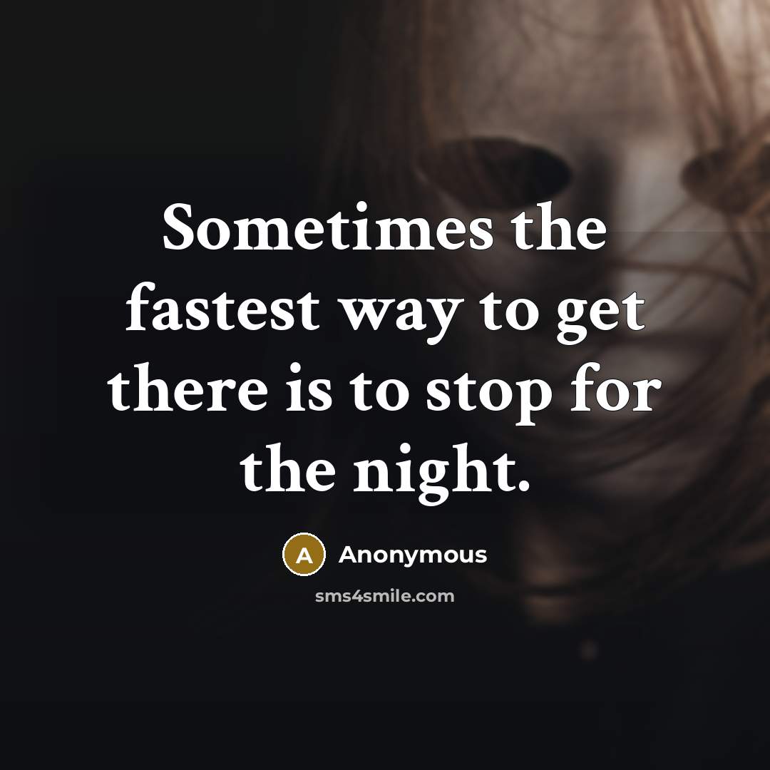 “Sometimes the fastest way to get there is to stop for the night.” quote by Anonymous
