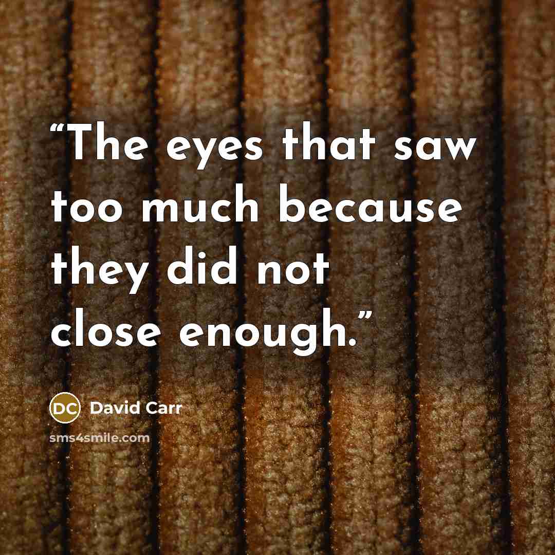 “The eyes that saw too much because they did not close enough.” quote by David Carr
