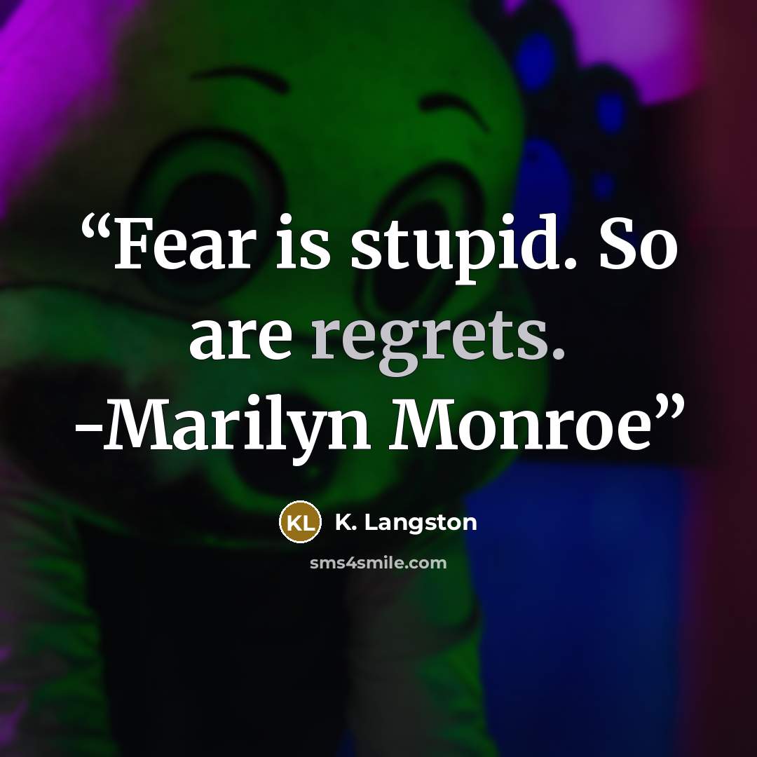“Fear is stupid. So are regrets. -Marilyn Monroe” quote by K. Langston