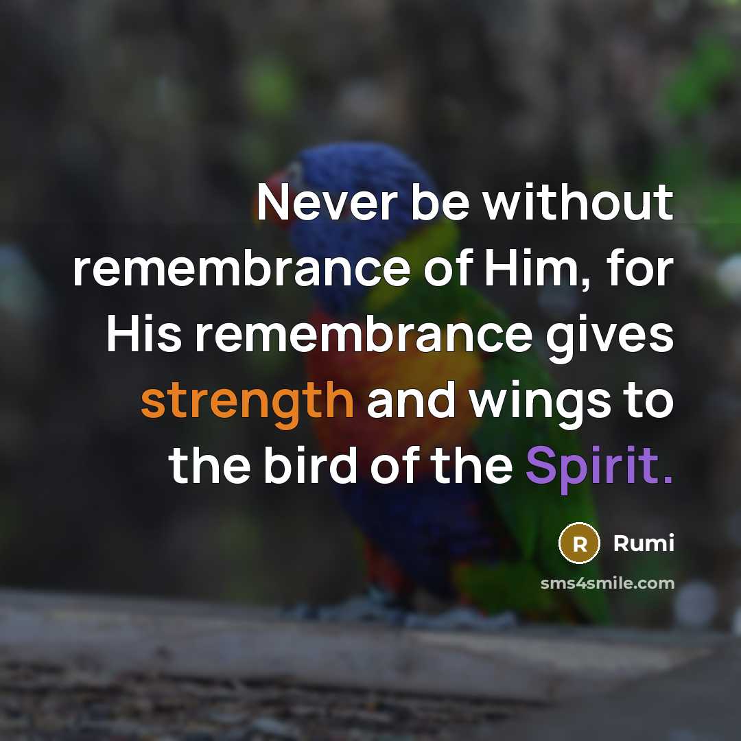 “Never be without remembrance of Him, for His remembrance gives strength and wings to the bird of the Spirit.” quote by Rumi