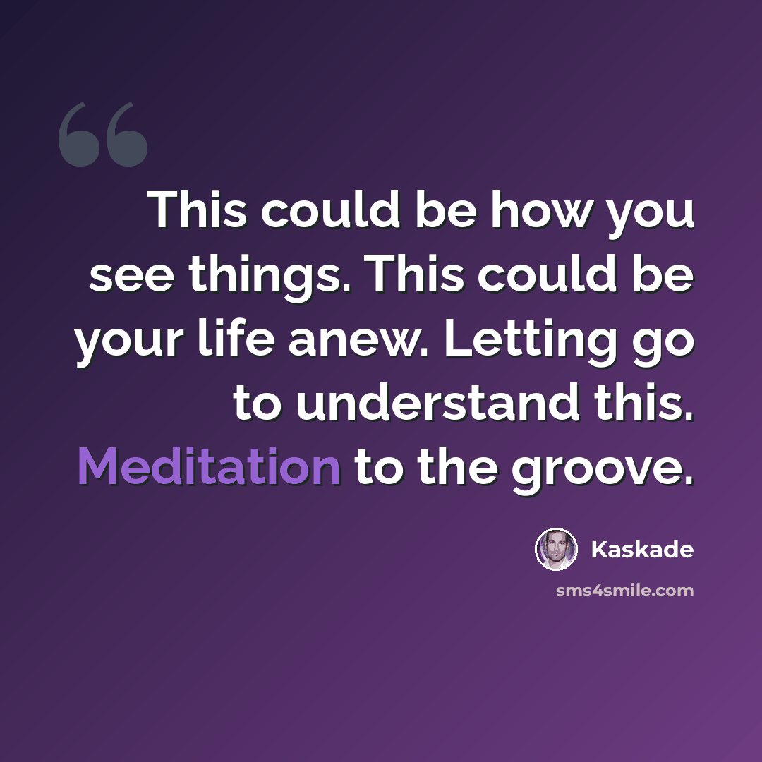 “This could be how you see things. This could be your life anew. Letting go to understand this. Meditation to the groove.” quote by Kaskade