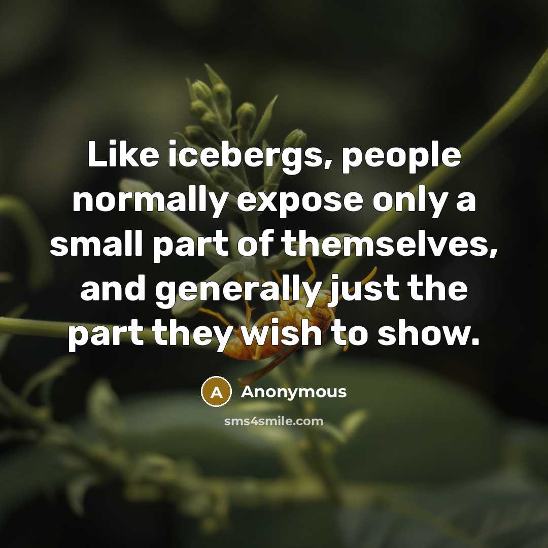 “Like icebergs, people normally expose only a small part of themselves, and generally just the part they wish to show.” quote by Anonymous