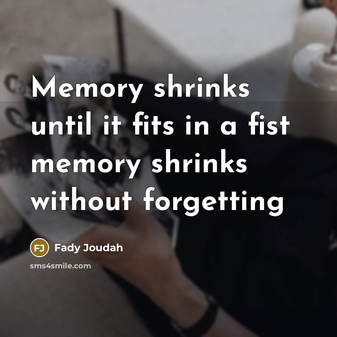 “Memory shrinks until it fits in a fist memory shrinks without forgetting” quote by Fady Joudah