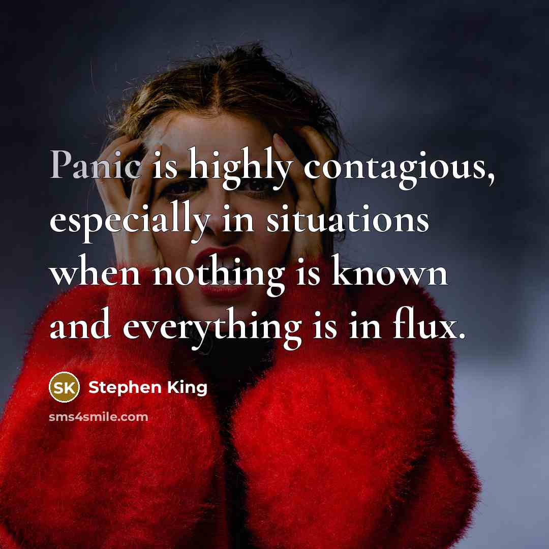 “Panic is highly contagious, especially in situations when nothing is known and everything is in flux.” quote by Stephen King