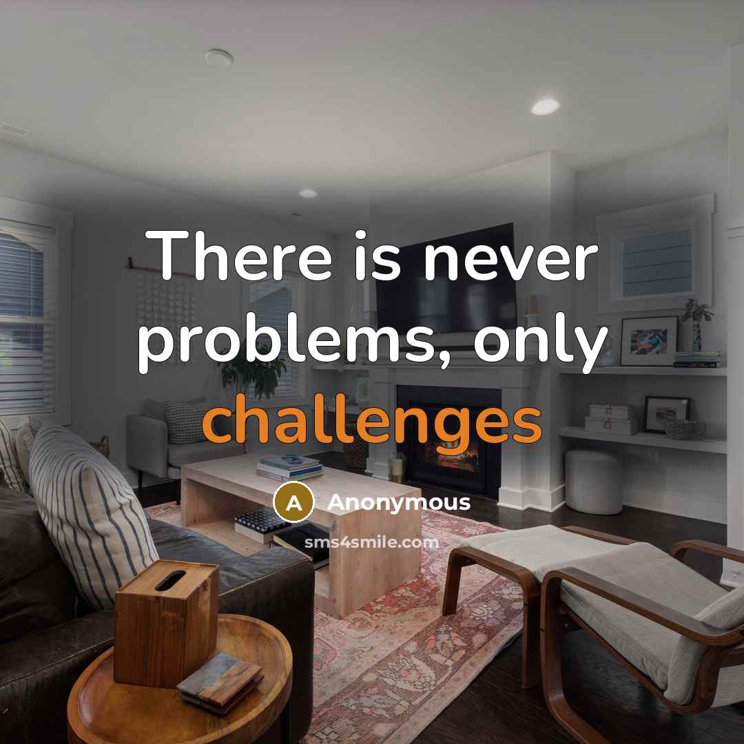 “There is never problems, only challenges” quote by Anonymous