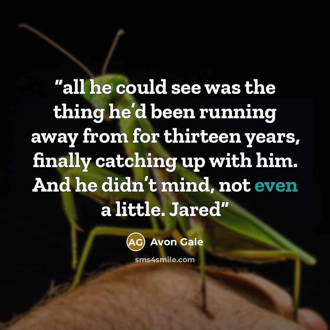 “all he could see was the thing he’d been running away from for thirteen years, finally catching up with him. And he didn’t mind, not even a little. Jared” quote by Avon Gale