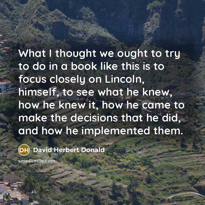 “What I thought we ought to try to do in a book like this is to focus closely on Lincoln, himself, to see what he knew, how he knew it, how he came to make the decisions that he did, and how he implemented them.” quote by David Herbert Donald