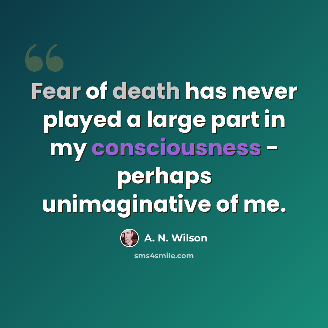 “Fear of death has never played a large part in my consciousness - perhaps unimaginative of me.” quote by A. N. Wilson