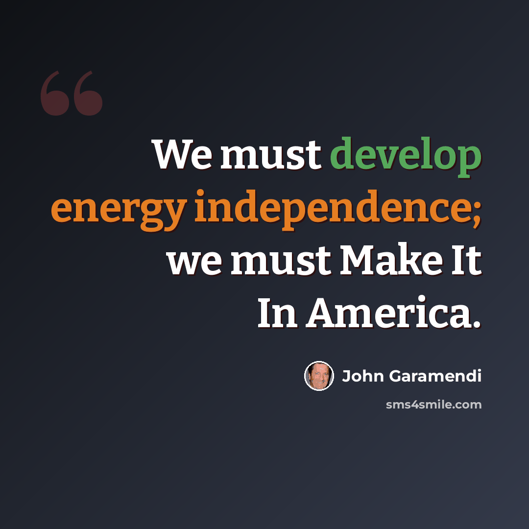 “We must develop energy independence; we must Make It In America.” quote by John Garamendi