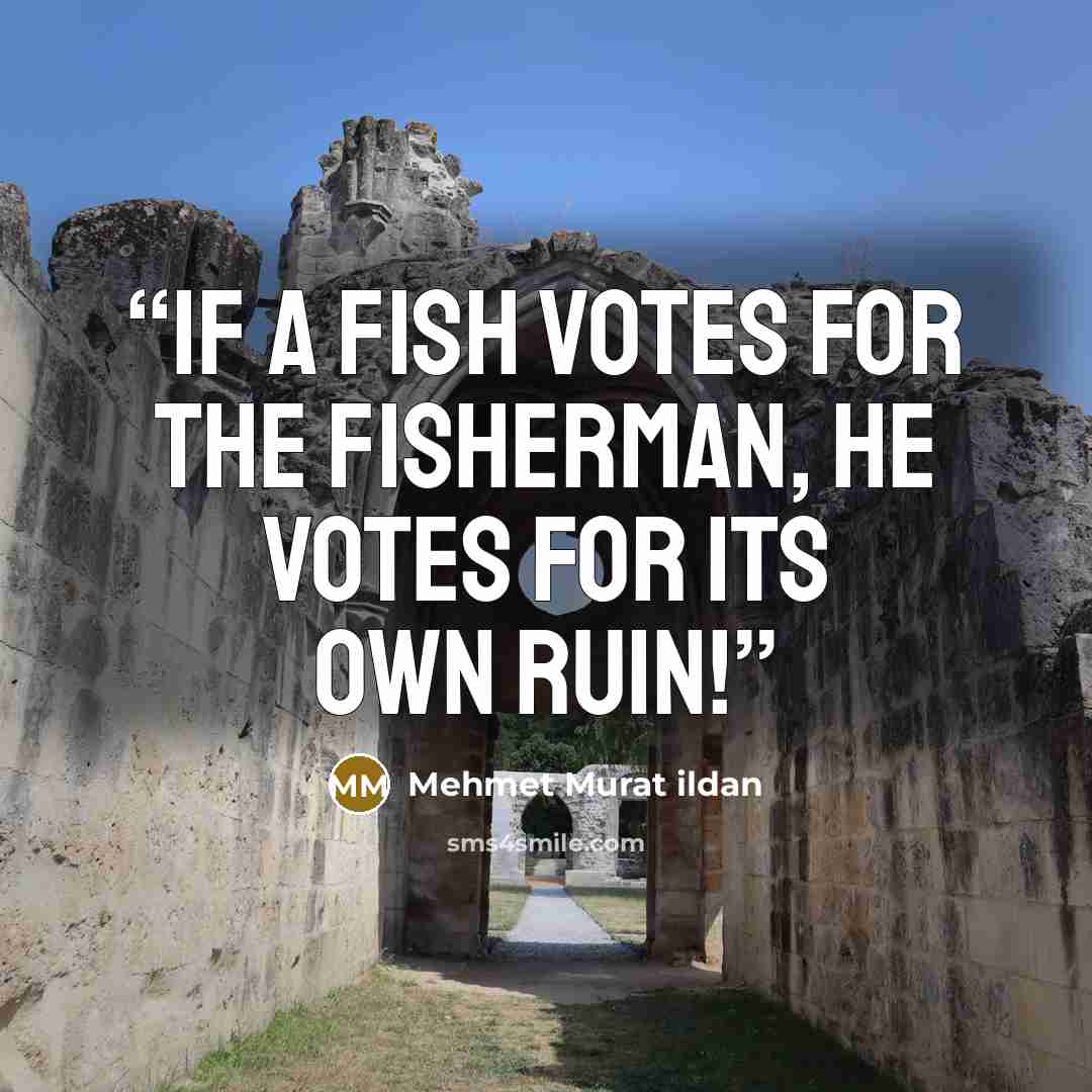 “If a fish votes for the fisherman, he votes for its own ruin!” quote by Mehmet Murat ildan