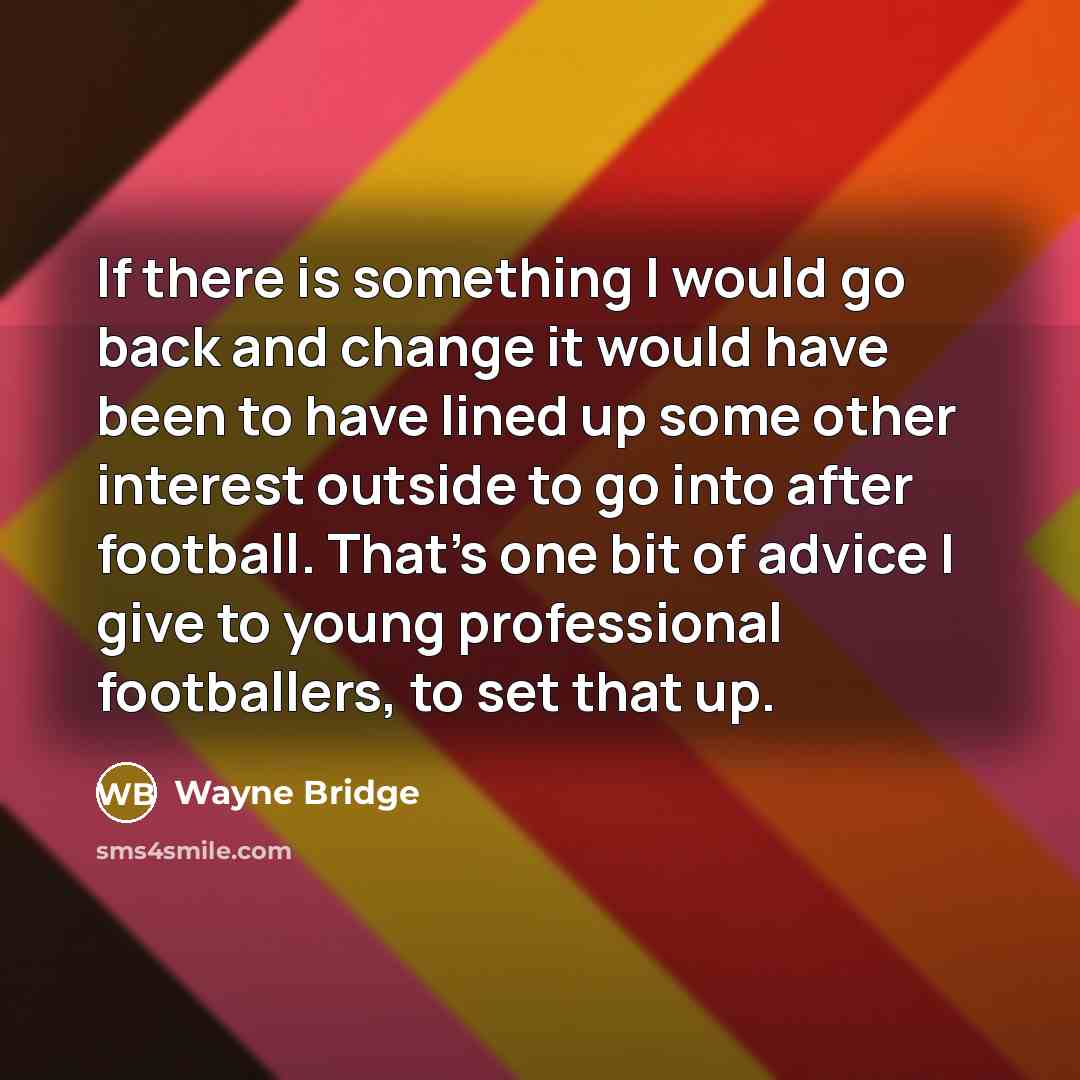 “If there is something I would go back and change it would have been to have lined up some other interest outside to go into after football. That's one bit of advice I give to young professional footballers, to set that up.” quote by Wayne Bridge