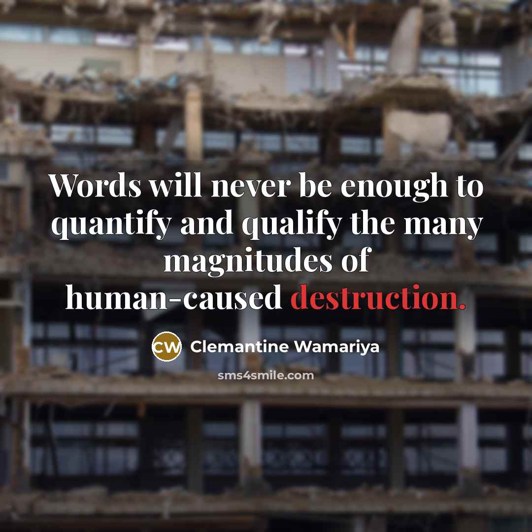 “Words will never be enough to quantify and qualify the many magnitudes of human-caused destruction.” quote by Clemantine Wamariya