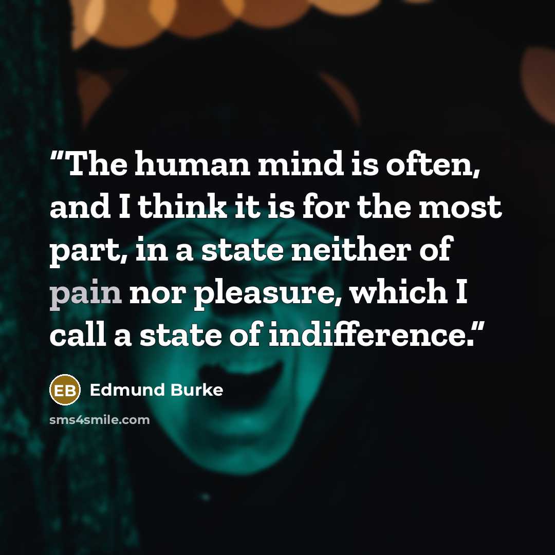 “The human mind is often, and I think it is for the most part, in a state neither of pain nor pleasure, which I call a state of indifference.” quote by Edmund Burke
