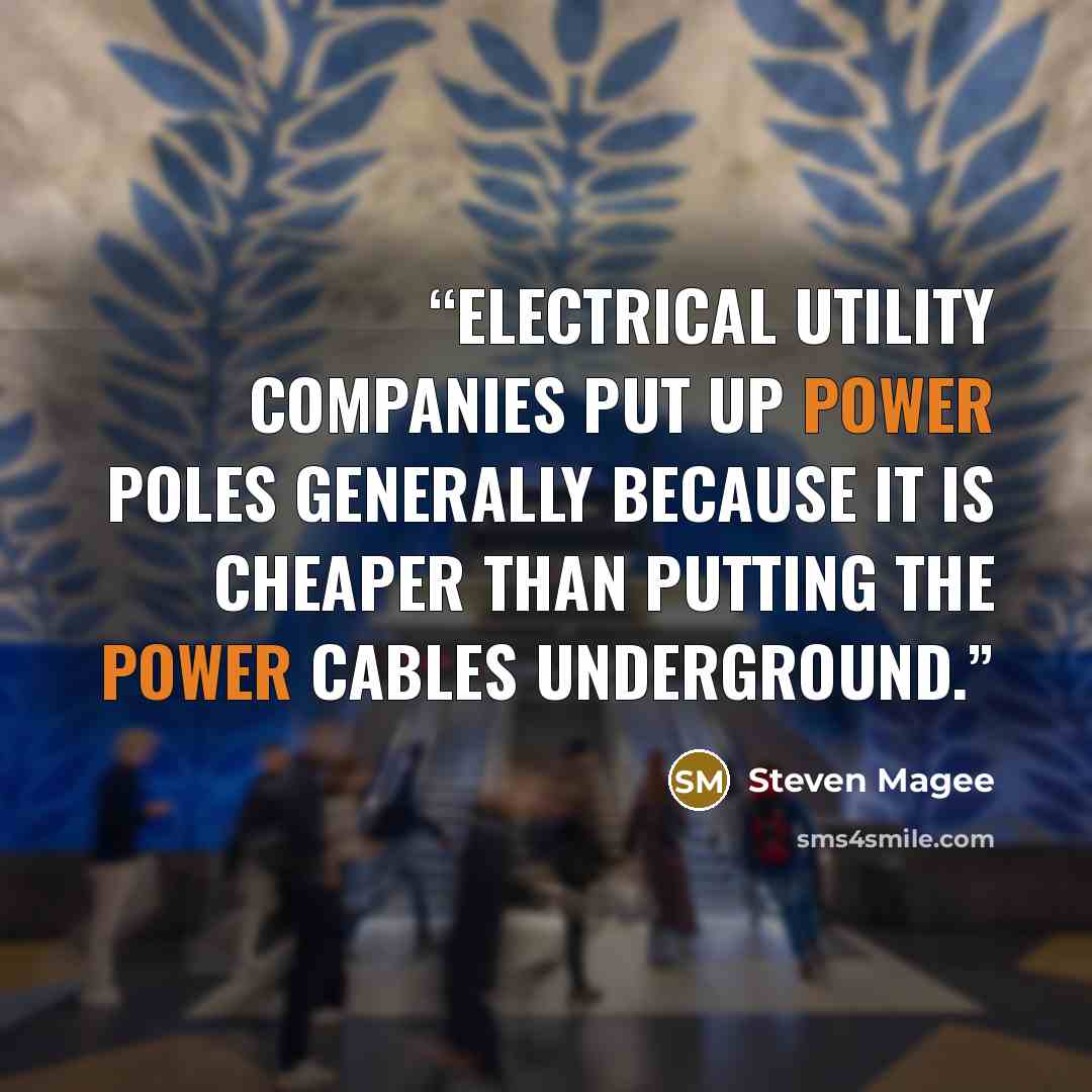“Electrical utility companies put up power poles generally because it is cheaper than putting the power cables underground.” quote by Steven Magee