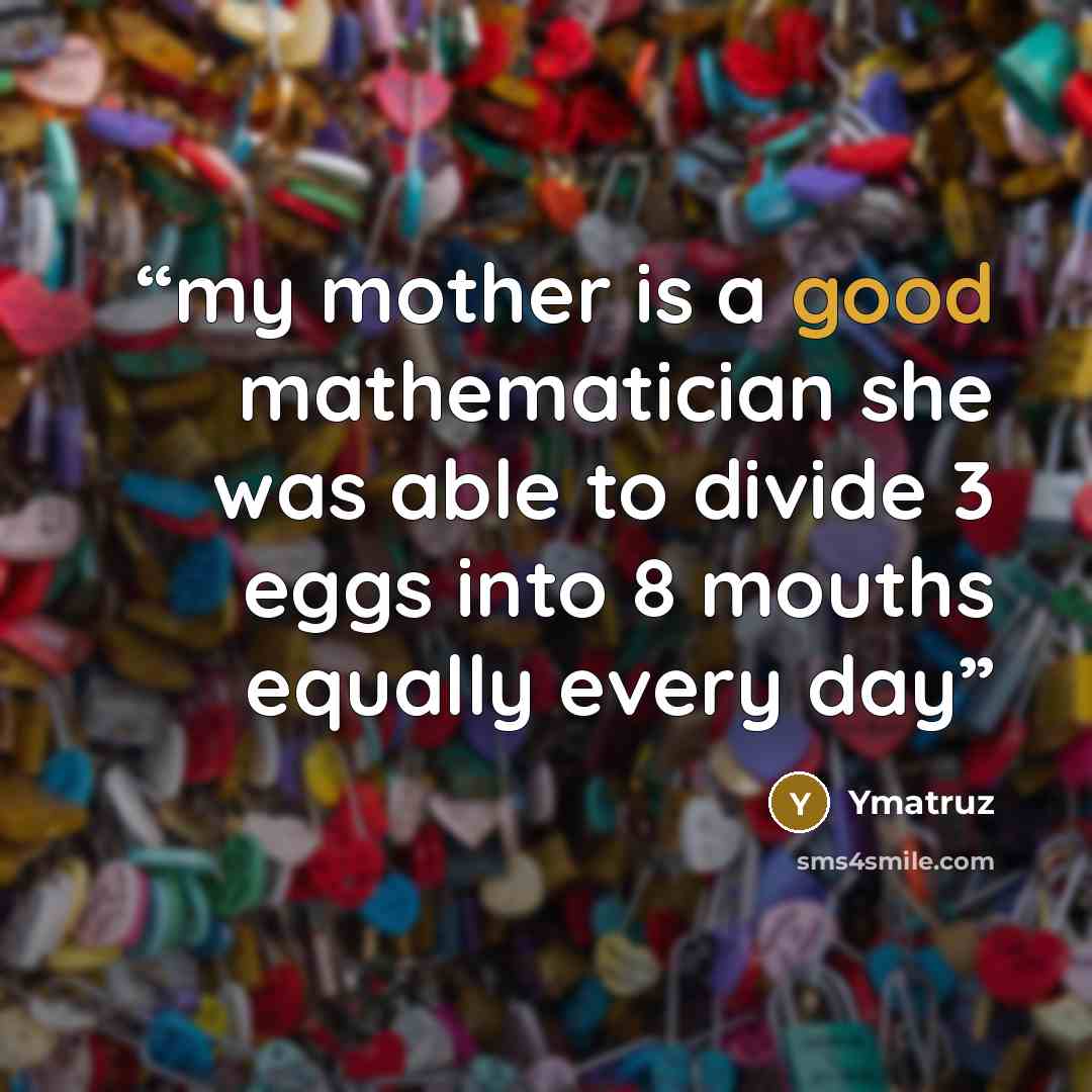 “my mother is a good mathematician she was able to divide 3 eggs into 8 mouths equally every day” quote by Ymatruz