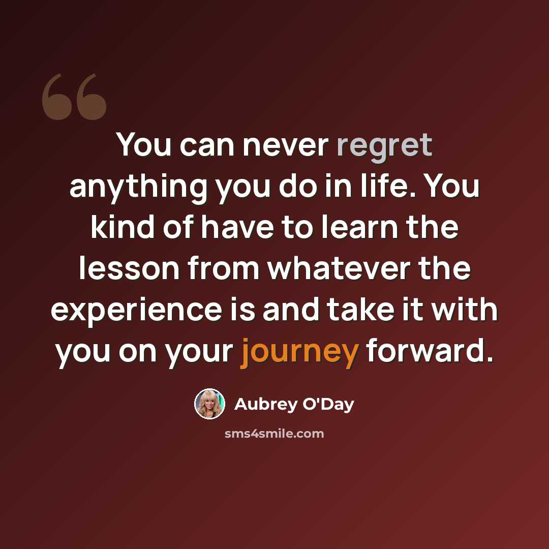 “You can never regret anything you do in life. You kind of have to learn the lesson from whatever the experience is and take it with you on your journey forward.” quote by Aubrey O'Day