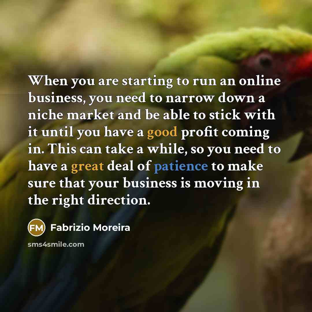“When you are starting to run an online business, you need to narrow down a niche market and be able to stick with it until you have a good profit coming in. This can take a while, so you need to have a great deal of patience to make sure that your business is moving in the right direction.” quote by Fabrizio Moreira
